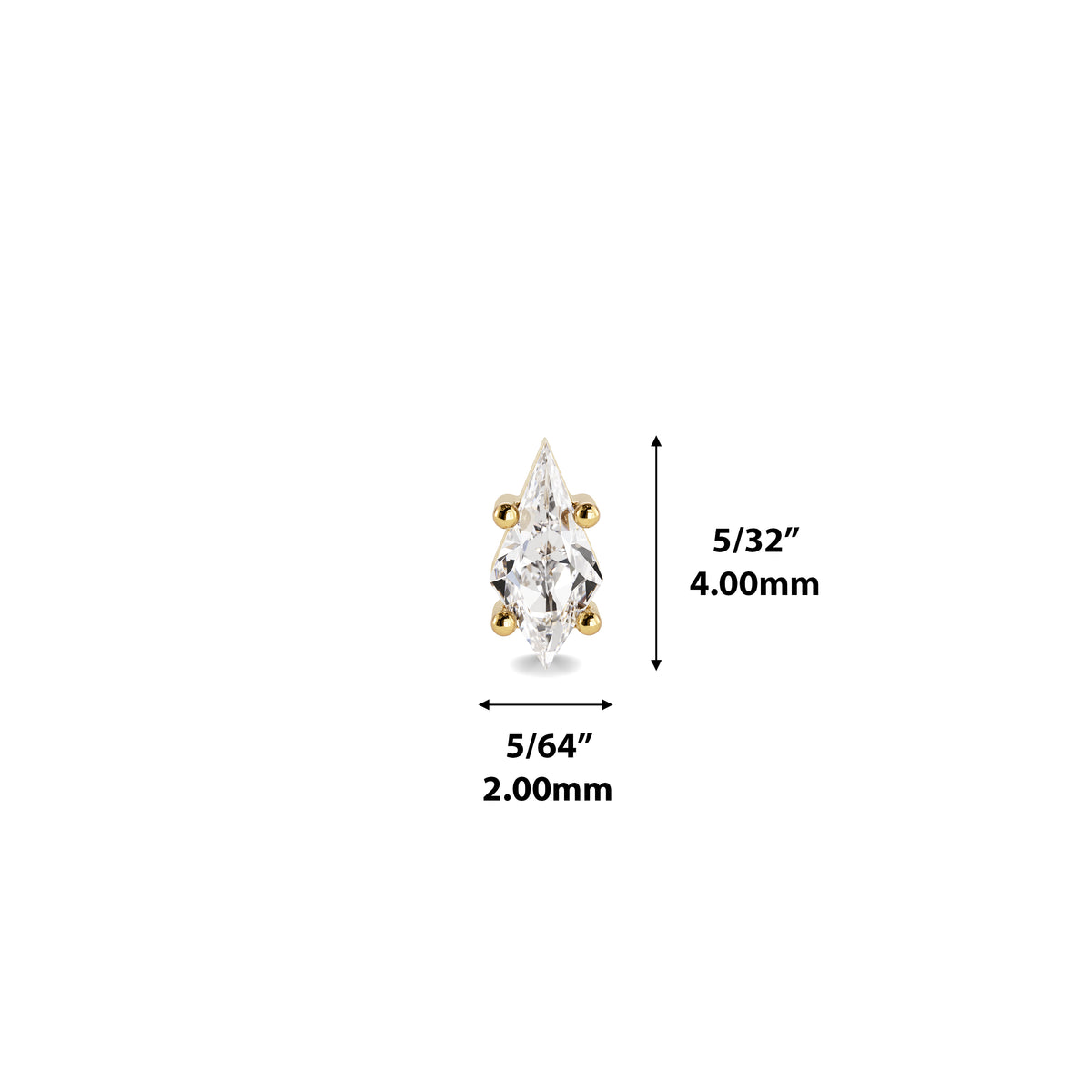 14K Gold Kite Cut Diamond Threadless End