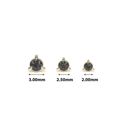 14K Gold 3-Prong Black Diamond Threadless End