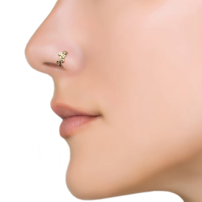 Solid Gold Diamond Leaf Clicker Hoop