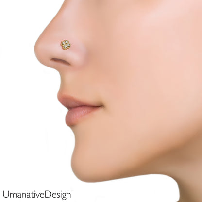 14K Gold Diamond Nose Stud