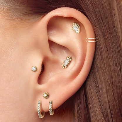 14K Gold Diamond Abstract Floral Stud