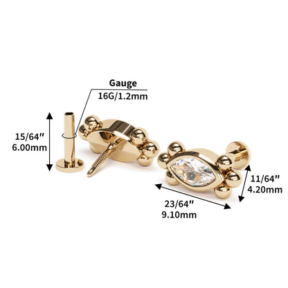 14K Gold Marquise Diamond Beaded Stud
