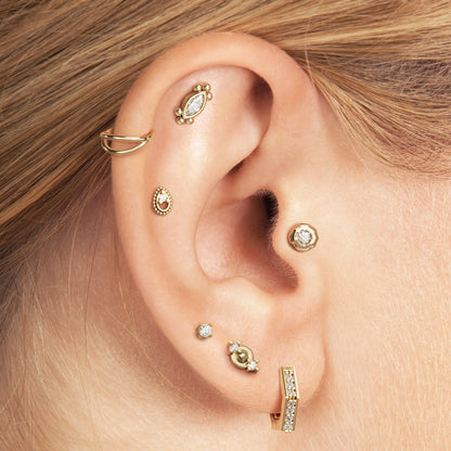 14K Gold Marquise Diamond Beaded Stud