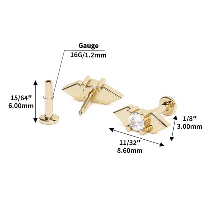 14K Gold Diamond Double Spike Stud
