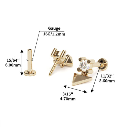 14K Gold Diamond Pyramid Dangle Stud