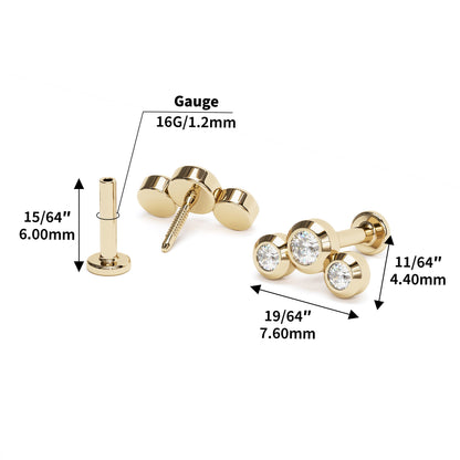 14K Gold Trio Diamond Curved Stud