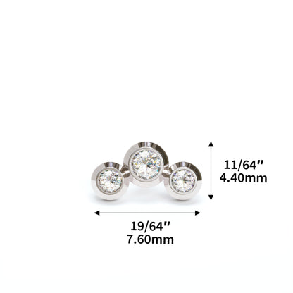 14K Gold Trio Diamond Curved Stud