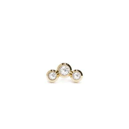 14K Gold Trio Diamond Curved Stud