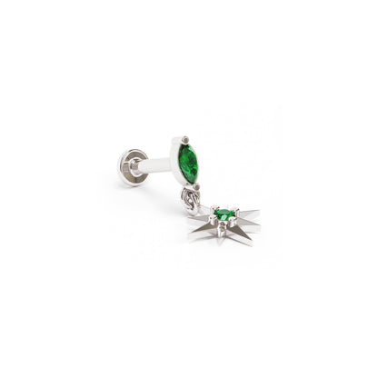 14K Gold Emerald Starburst Dangle Stud