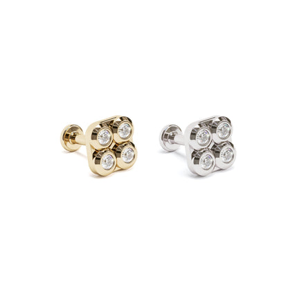 14K Gold Diamond Puffed Square Stud