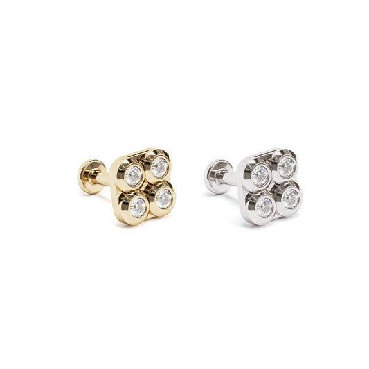 14K Gold Diamond Puffed Square Stud