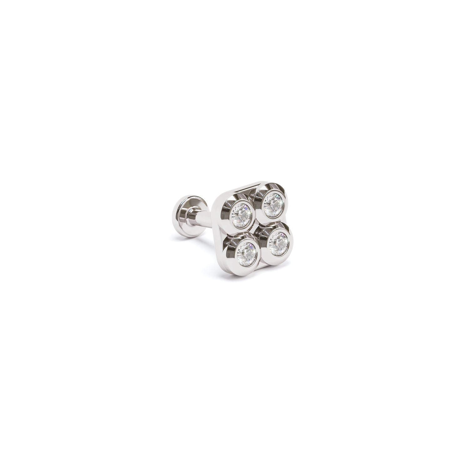 14K Gold Diamond Puffed Square Stud