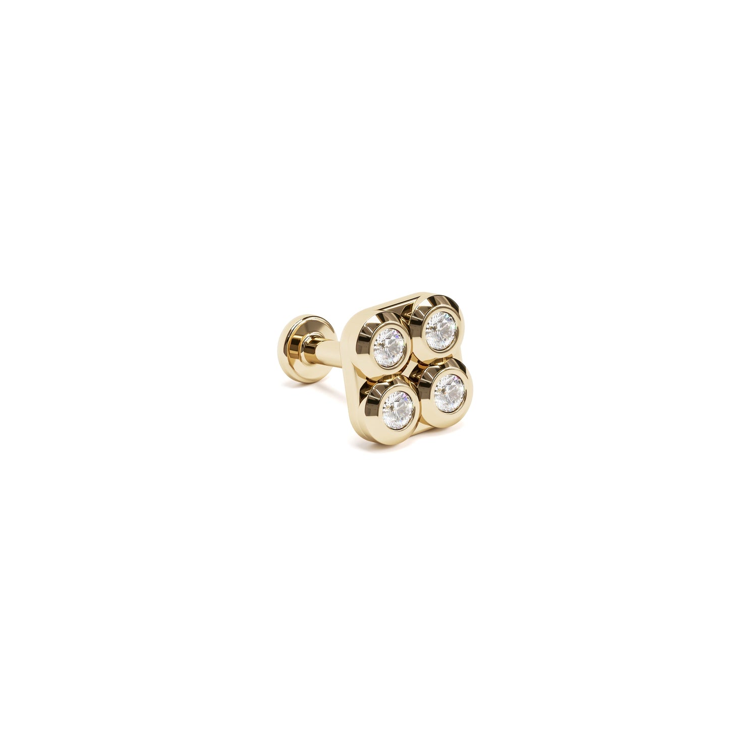 14K Gold Diamond Puffed Square Stud