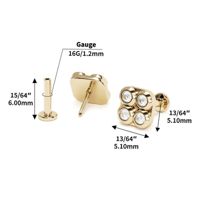 14K Gold Diamond Puffed Square Stud