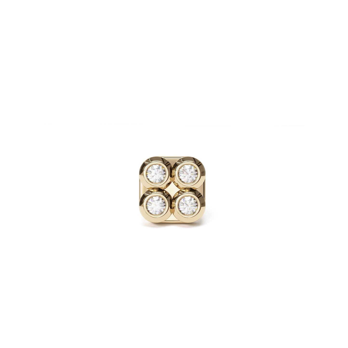 14K Gold Diamond Puffed Square Stud