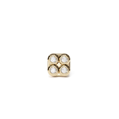 14K Gold Diamond Puffed Square Stud