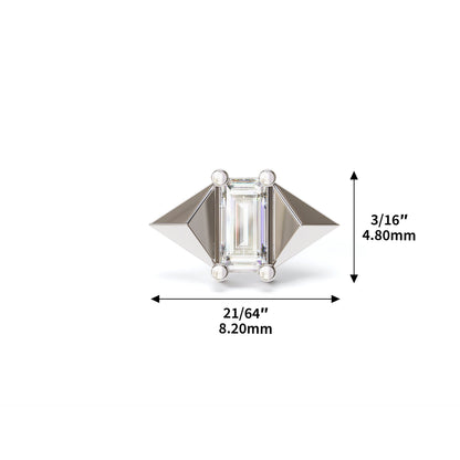 14K Gold Baguette Diamond Pyramid Stud