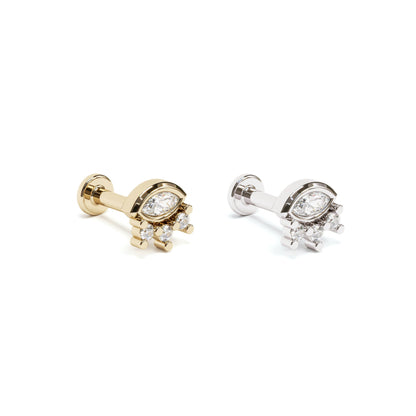 14K Gold Marquise Round Diamond Sunrise Stud