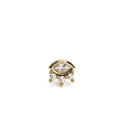 14K Gold Marquise Round Diamond Sunrise Stud