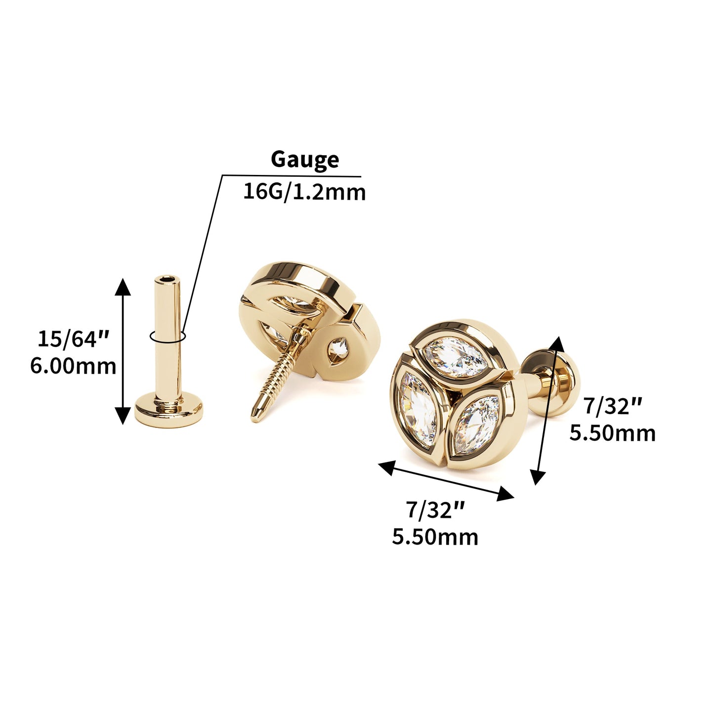 14K Gold Trio Marquise Diamond Circle Stud