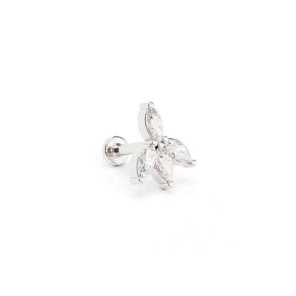 14K Gold Marquise Diamond Lotus Stud
