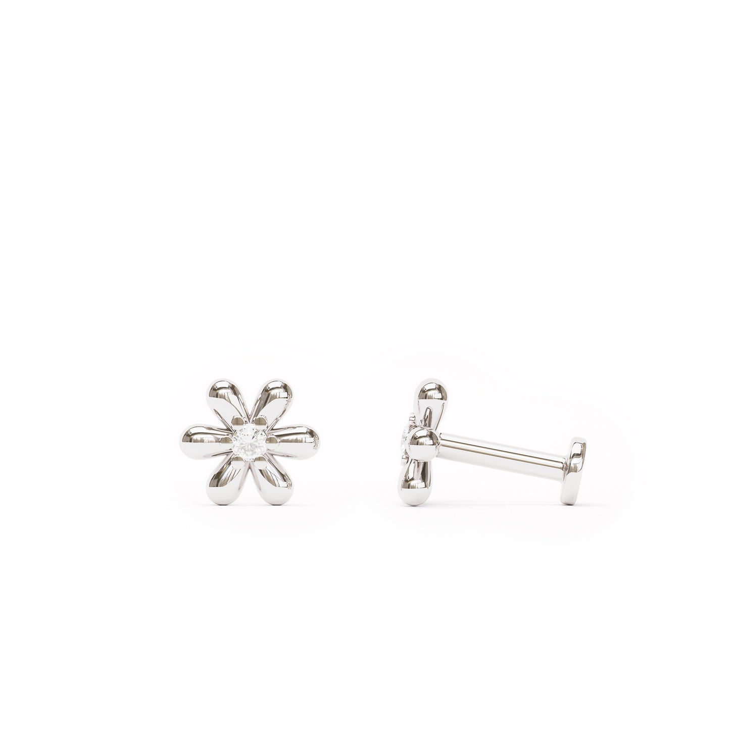 14K Gold Diamond Flower Stud