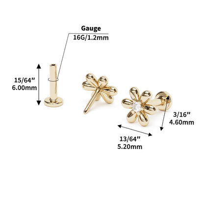 14K Gold Diamond Flower Stud