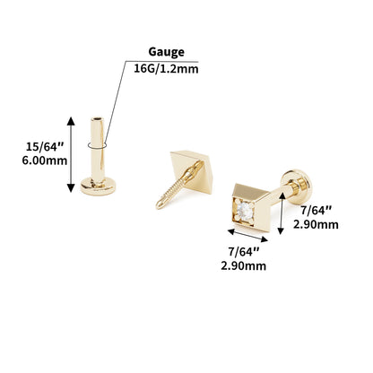 Tiny 14K Gold Diamond Square Stud