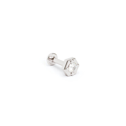 14K Gold Diamond Hexagon Stud