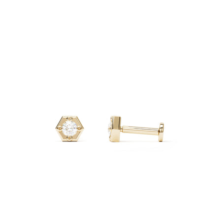 14K Gold Diamond Hexagon Stud