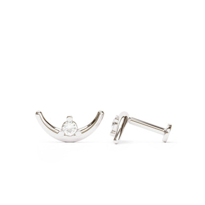 14K Gold Diamond Curved Crescent Moon Stud