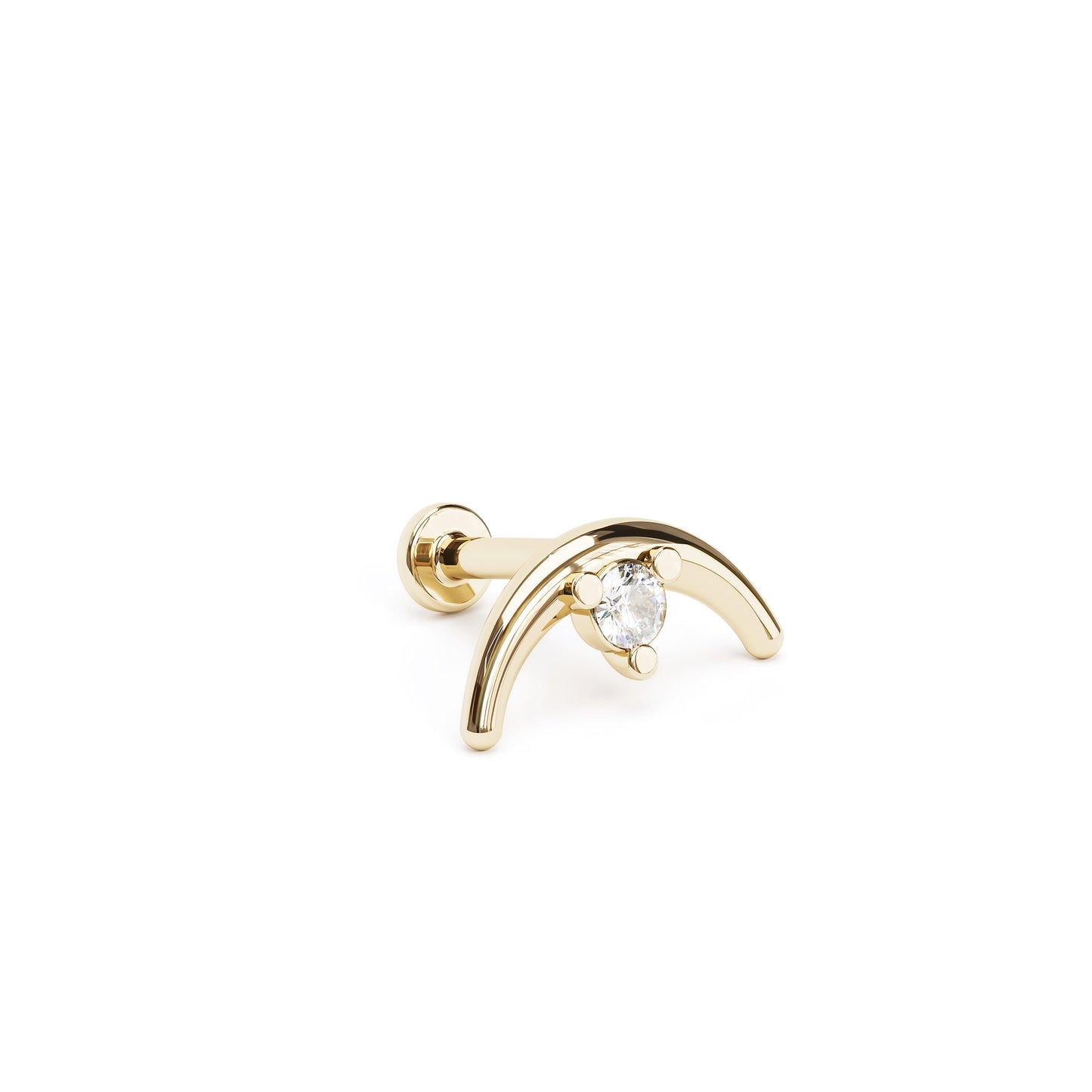 14K Gold Diamond Curved Crescent Moon Stud