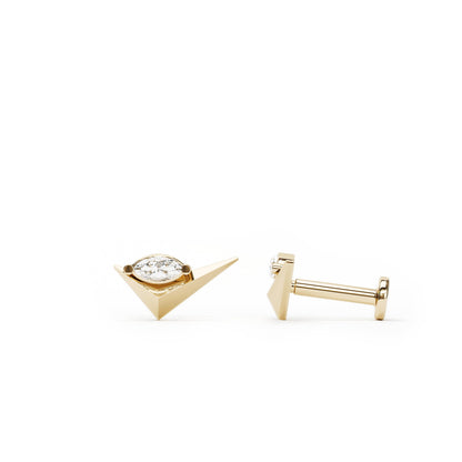 14K Gold Marquise Diamond Check Mark Stud