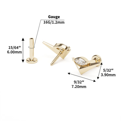 14K Gold Marquise Diamond Check Mark Stud