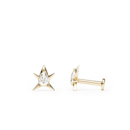 14K Gold Pear-Cut Diamond Star Stud