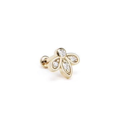 14K Gold Diamond Lotus Stud
