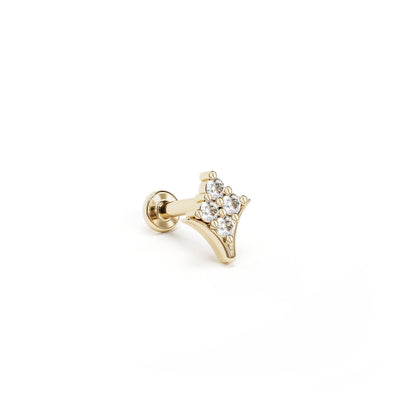 14K Gold Diamond Rhombus Stud