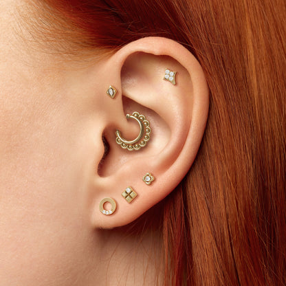 14K Gold Diamond Floral Stud