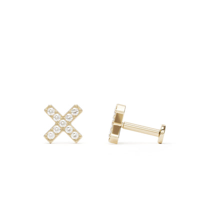 14K Gold Diamond X Stud