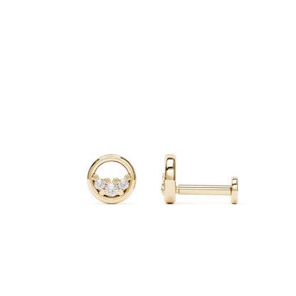 14K Gold Trio Diamond Circle Stud