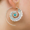 Silver earrings with Turquoise. sterling silver spiral earrings. boho jewelry. large earrings. handmade earrings. feather earrings.